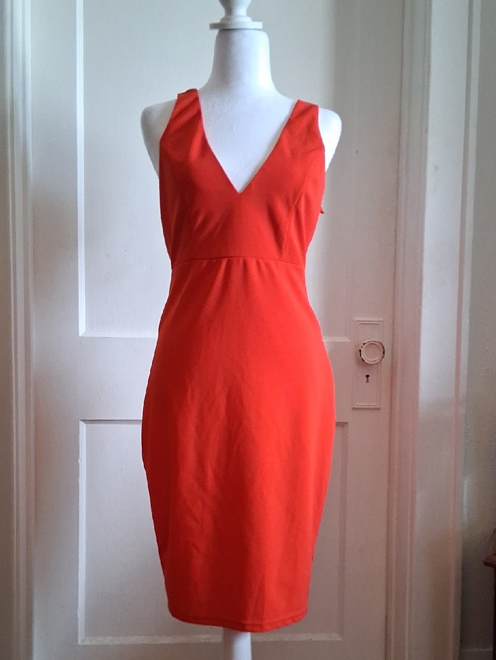 Fashion Nova Bright Red V-Neck Midi Sheath Dress